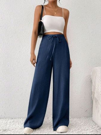SHEIN X JIMENA & MATEO SHEIN Frenchy بنطلون نسائي مستقيم واسع الساق مريح كاجوال أنيق بجيوب ورباط بنطلون مخطط من الكتان بنطلون للمعلمين ملابس للمعلمين ملابس خريفية للعودة إلى المدرسة والتنقل والمكتب البسيط والمال القديم البسيط