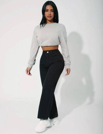 SHEIN PETITE جينز وساق مستقيم وخصر عالي