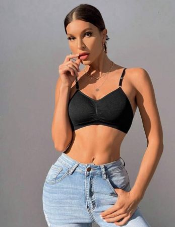 Shein Underwear&Sleepwear Basics طقم حمالة صدر مكشكش سادة 3 قطع