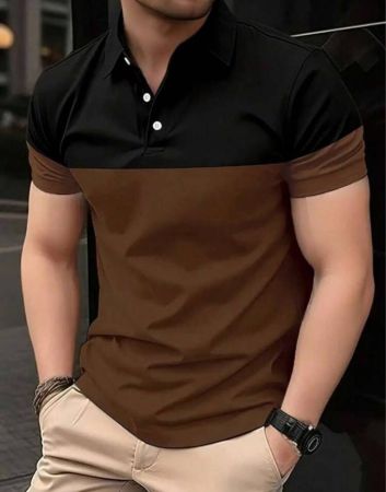 Manfinity Dauomo قميص بولو بأكمام قصيرة للرجال وملون ومنسق لفصلي الربيع والصيف