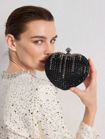 حقيبة كلاتش سهرة أنيقة سوداء مزينة بالكريستال من MOTF PREMIUM للنساء، مناسبة لعيد الحب