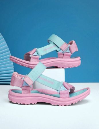 صنادل رياضية للبنات مع شريط مزخرف بأحرف وقفل فيلكرو، صنادل قماشية خارجية رياضية