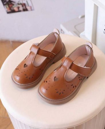 أحذية مسطحة شبه جلدية بني للأطفال، للبنات/الأطفال