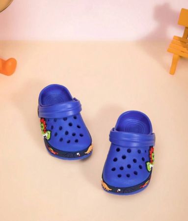 صنادل زمسمارية زرقاء مطبوعة بالديناصور للأطفال بأربع فصول، أحذية كاجوال مضادة للماء ومانعة للانزلاق مع أصابع مثقوبة