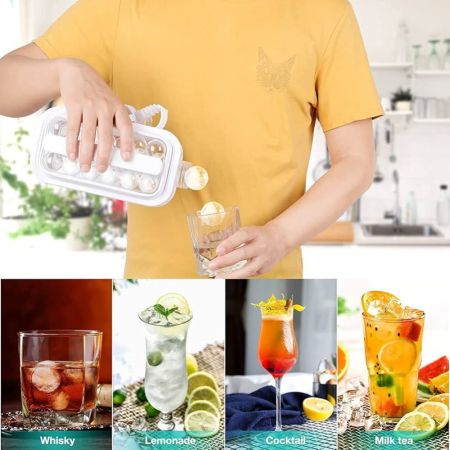 ايه دبليو اتش قوالب مكعبات الثلج، صواني مكعبات الثلج، غلاية صنع كرات الثلج المحمولة 2 في 1، سهلة الصنع 17 شبكة كرات ثلج مسطحة الجسم للمنزل والحفلات والبيرة والويسكي والعصير والشمبانيا