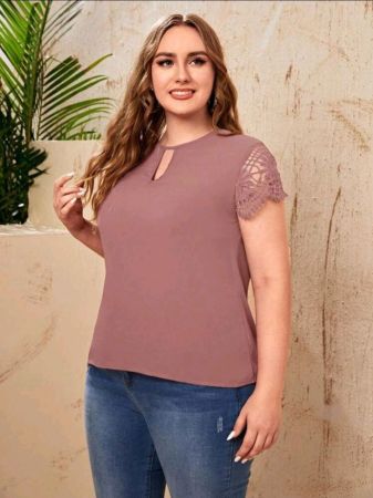 قميص SHEIN Clasi نسائي أنيق من الدانتيل بمقاس كبير، مناسب للعمل، كاجوال