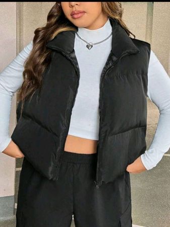 سترة شتوية سوداء بدون أكمام من SHEIN EZwear مقاس كبير
