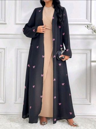 عباية عربية أنيقة بأكمام طويلة بطبعة فراشات من النجمة للنساء، مناسبة للسفر/العطلات/العطلات/الحفلات