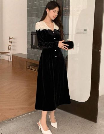 DAZY فستان ضيق طويل من البوليستر والدانتيل للنساء، تصميم جديد
