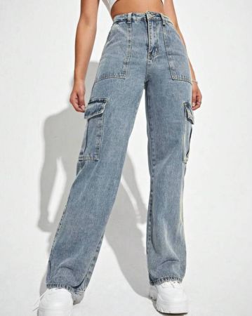 SHEIN EZwear بنطلون جينز نسائي عصري وعملي بتصميم جيوب