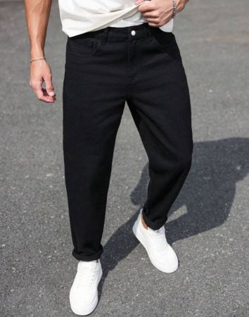 Manfinity Homme بناطيل جينز أحادية اللون للرجال، موضة صيفية