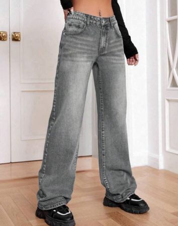 SHEIN EZwear بناطيل جينز كاجوال فضفاضة واسعة الساق مع جيوب للنساء