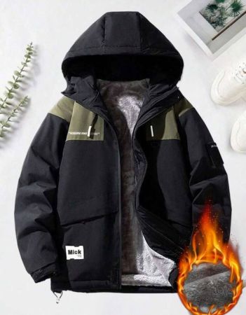 2025 جاكيت رجالي جديد للشتاء سميك مبطن بسحاب ومرقع