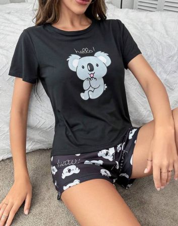 CoupledUp طقم بيجامة / طقم بجامة بطباعة حرفية وكرتونية