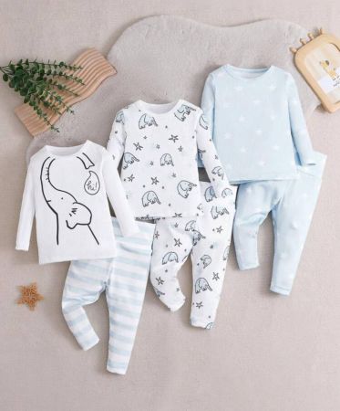 مجموعة ملابس منزلية طفل صغير مطبوعة بنجمة وشريط رسومي حيواني ومناسبة للجسم