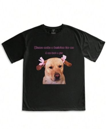 INAWLY ملابس علوية كاجوال بأكمام قصيرة مطبوع عليها شعار الكلاب للمقاسات الكبيرة، ملابس علوية صيفية نسائية