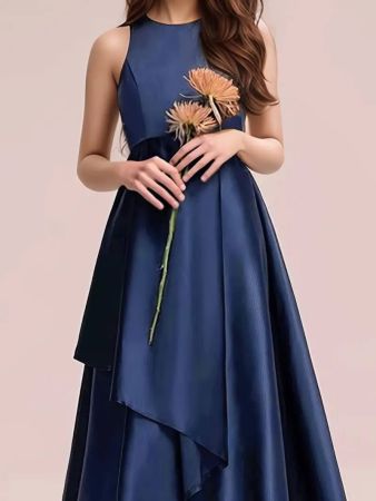 فستان طويل أنيق أزرق للمراهقات، زي رسمي لحفلة عيد الميلاد، العروض الأدائية، الزفاف