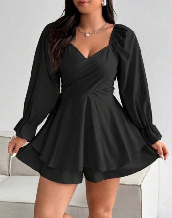 Flirla رومبير أنيق بياقة قلبية على الطراز الفرنسي بأكمام طويلة، مخصص للمرأة ذات الأحجام الكبيرة، موديل جديد لفصلي الربيع والخريف