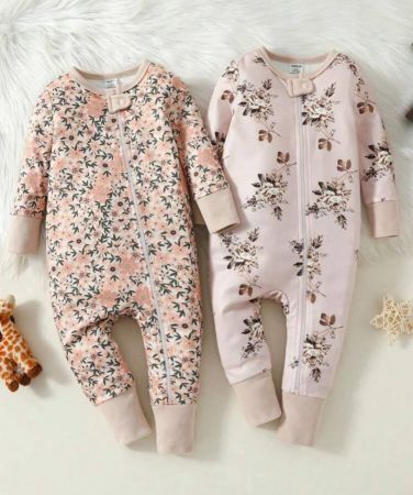بيجاما للأطفال الرضع فتيات بأكمام طويلة وياقة مستديرة وبدلة رياضية بطبعة زهور