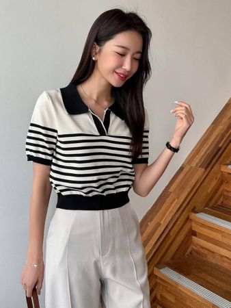 قمصان نسائية من CRYBA، تيشيرتات نسائية، بلوزات نسائية، تصميم مخطط بياقة متباينة