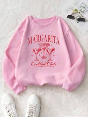 سويت شيرت Flirla Plus برسومات الفطر والحروف وأكتاف منسدلة