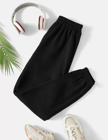 RueChic سروال رياضي مرن بخصر مطاطي Y2k أسود صلب الربيع