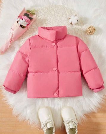 معطف أمامي مبطن ذو أزرار للبنات الصغيرات بلون أحادي