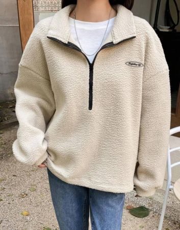 DAZY بلوزة سويت شيرت نصف سحاب مرقعة بالحرف، أكمام طويلة، ملابس نسائية للخريف