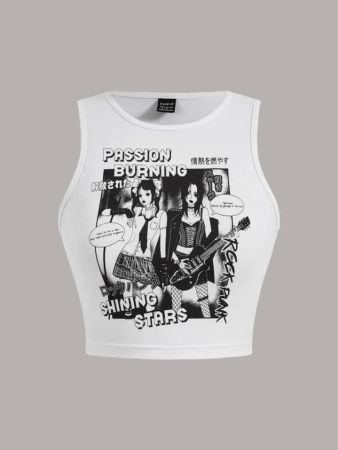 تيشيرت EZwear بدون أكمام برسومات وأشكال وأحرف