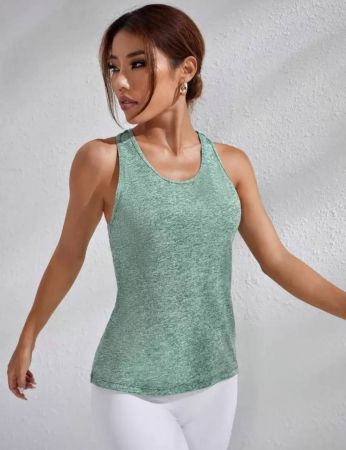 Studio SHEIN Sport لباس علوي تانك رياضي شبكة متباينة بإدخال ظهر متقاطع