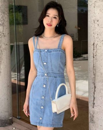 SHEIN فستان صيفي جينز بأزرار أمامية