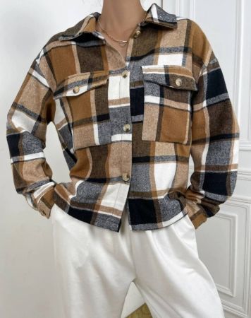 SHEIN MOOSTA معطف منخفض الأكتاف بجيب رفرف مربع النقش