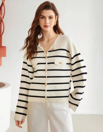 MOTF PREMIUM كارديجان بأزرار مخطط و تفاصيل دبوس