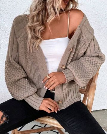 Calvaya كارديجان مزخرف بأكمام راجلان ، بلوزة ذات أكمام طويلة