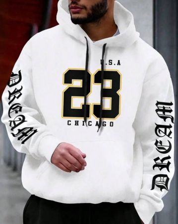 Manfinity LEGND معطف بغطاء رأس فليس مطبوع عليه رسائل للرجال بسحاب، شخصية، للخروج، هدية للصديق، ملابس العودة إلى المدرسة، بلوزة رياضية