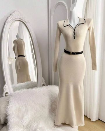 SHEIN MOD فستان كنزة طويل ضيق مع أزرار أمامية وتفاصيل ملونة