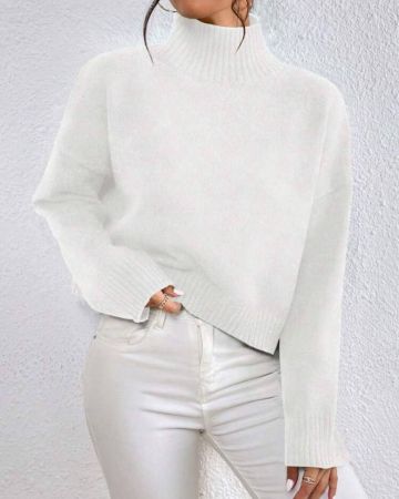 SHEIN LUNE كنزة صوف عنق عالي منخفض الاكتاف