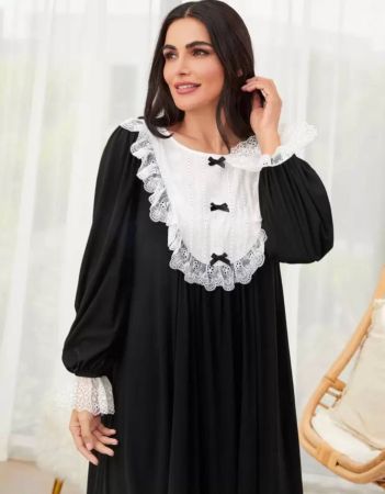 SHEIN Unity فستان ليلي دانتيل متباين اللون عقدة الفراشة أمامية اكمام منتفضة