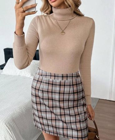 EMERY ROSE كنزة صوفية كاجوال للنساء بلون أحادي وياقة عالية مع بطانة حرارية، خريف/شتاء