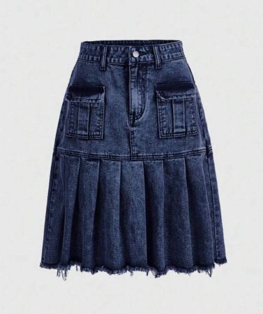 ROMWE Grunge Punk تنورة جينز بجيوب وطية و حاشية تخمير