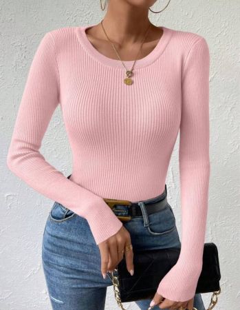 SHEIN LUNE سترة نسائية بياقة دائرية وأكمام طويلة بسيطة