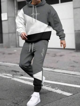 Manfinity LEGND طقم بلوزة هودي وبنطلون رياضي للرجال مع سحاب وخيط للرسغ، طقم بدلة رياضية للرجال من قطعتين، طقم بدلة رياضية للرجال، بدلة رياضية للرجال
