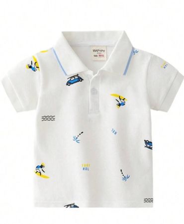 ملابس علوية بولو للأولاد الصغار ذو أكمام قصيرة , تصميم سيارة صيفي