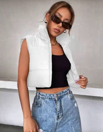 Flirla سترة قصيرة مبطنة مقاومة للشتاء مزودة بسحاب