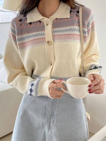 كارديجان DAZY بطبعة هندسية وأكمام راجلان، ملابس خريفية