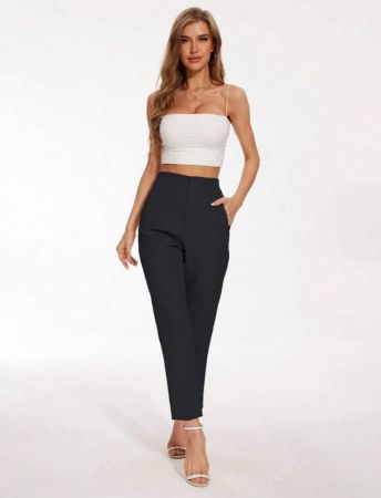 بنطلون نسائي رفيع ذو جيوب جانبية مطوية أنيق للتنقلات