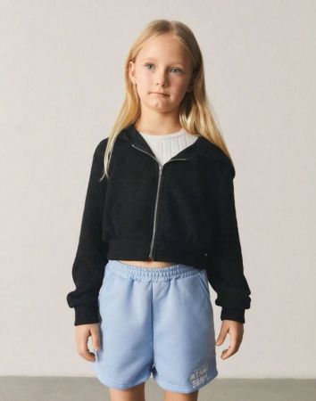 SHEIN هودي رياضي محبوك بتصميم مضلع لفتيات المراهقات مع سحاب