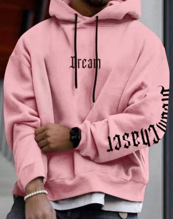 Manfinity Homme هودي بطباعة أحرف منخفض الاكتاف رباط للرجال