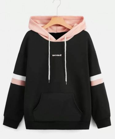 Flirla هودي مطرز بحروف جيب الكنغر رباط مقاس كبير