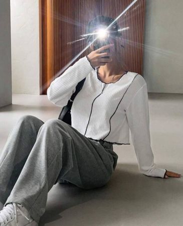 DAZY ملابس علوية قصير بخياطة متباينة، ملابس العودة إلى المدرسة بأكمام طويلة للنساء